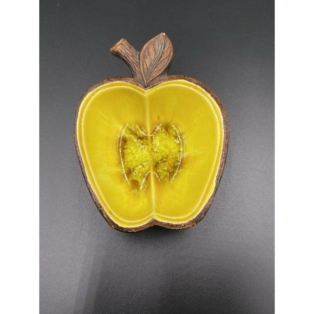 Trinket Dish - Vintage 1962 Treasure Craft Apple with Flame Yellow Glaze